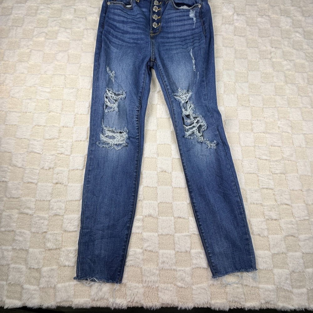 Judy Blue Skinny Fit Women's Distressed Button Fly Jeans 7/28 with 26 In Inseam‎